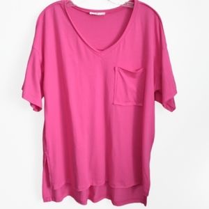 Zenana Fuchia Raw Edge Boyfriend Tee Size M